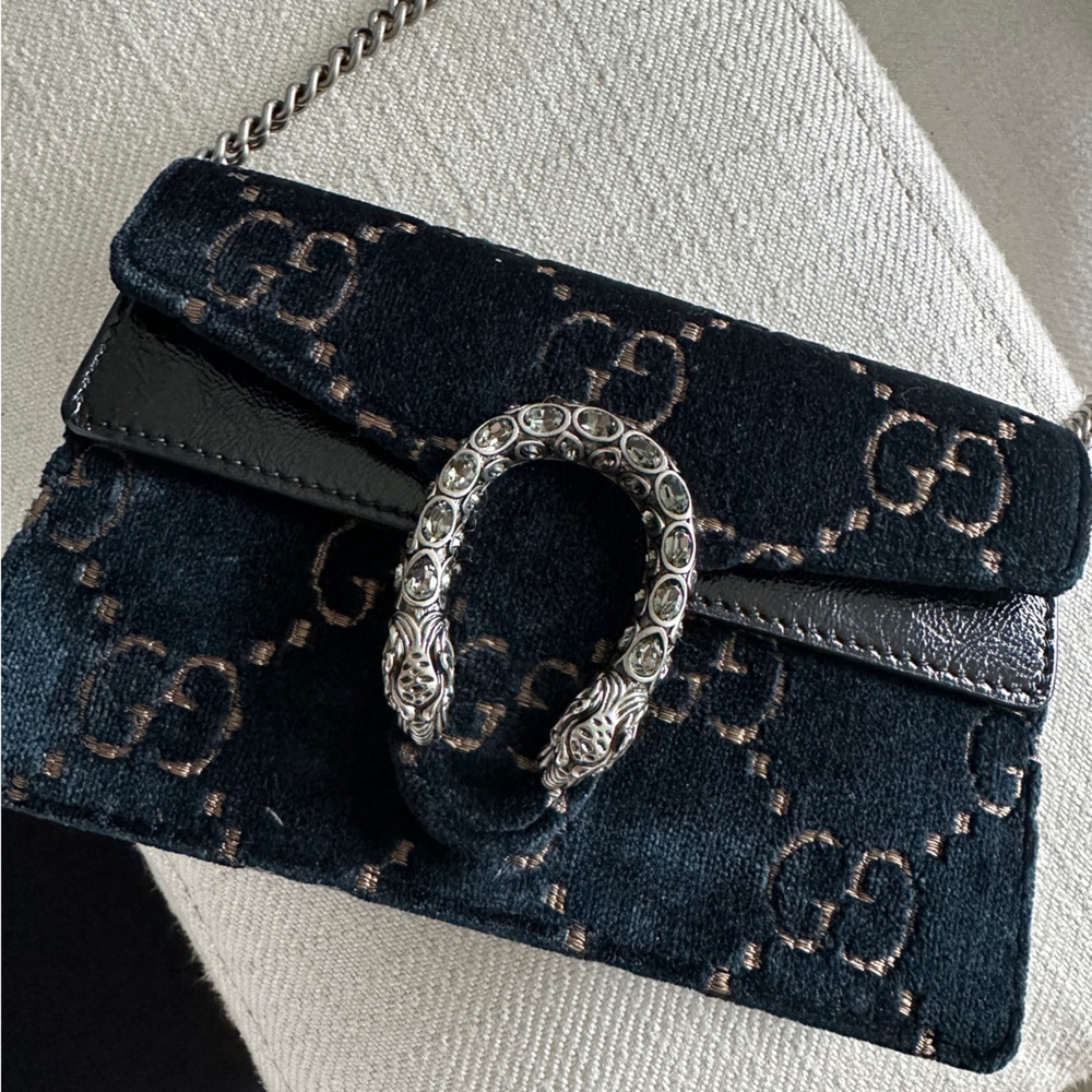 Gucci Black Velvet Clutch with Silver Accents